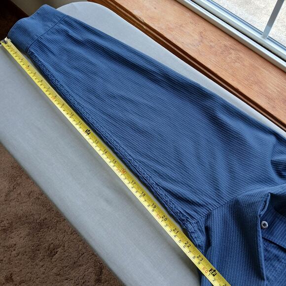 R&R Blue Cotton Button Up Shirt Mens XL long roll tab sleeves jacquard stripes - Picture 12 of 15